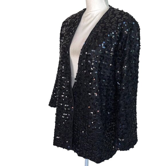 Three Flaggs Womens Sequin Jacket Black Size Large L Vintage Nylon Acetate Rayon - Picture 3 of 12